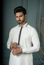 Load image into Gallery viewer, ER 607 White Collar and Placket Contrast 4 Season Blended Kameez Shalwar