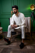 Load image into Gallery viewer, ER 623 White Chinese Colar Loop Button Kurta Pajama