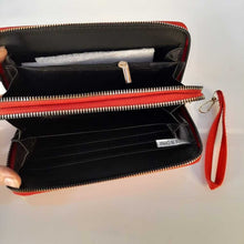 Load image into Gallery viewer, Double Zip Wallet Purse With Wristlet Strap - Red - W02