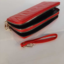 Load image into Gallery viewer, Double Zip Wallet Purse With Wristlet Strap - Red - W02