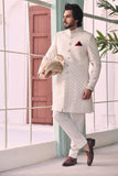 ER SH 114 White Vegenza Hand Work Sherwani For Groom