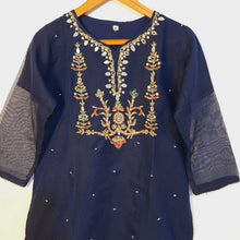 Load image into Gallery viewer, Embroided Khaadi Net Kurti - Navy - ZK125