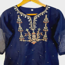 Load image into Gallery viewer, Embroided Khaadi Net Kurti - Navy - ZK125