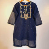 Embroided Khaadi Net Kurti - Navy - ZK125