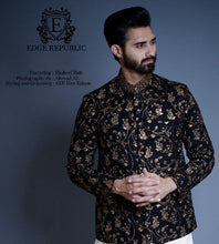 Load image into Gallery viewer, ER PC 2040 Black Exclusive Raw Silk SequenceEmbroided Prince Coat