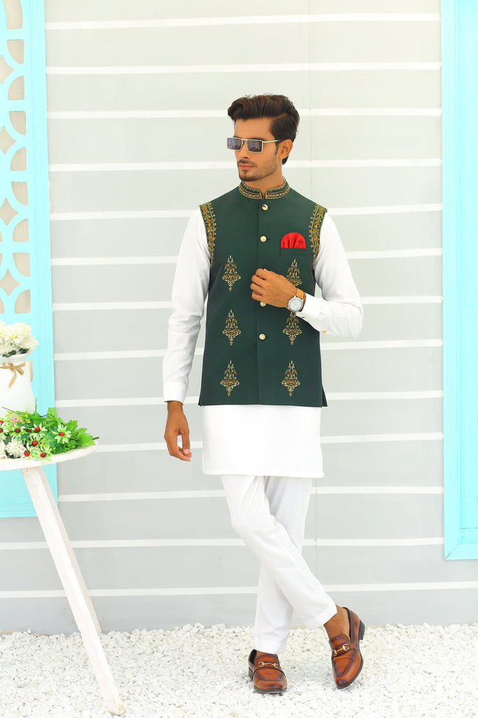 ER WC 1061 Green Copper Embroidery Waistcoat