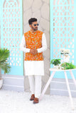 ER WC 1064 Yellow Embroidery Waistcoat For Men