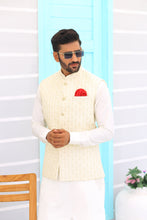 Load image into Gallery viewer, ER WC 1095 Off White Embroidered Waistcoat