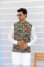 Load image into Gallery viewer, ER WC 1099 Black Golden Embroidered Waistcoats For Men