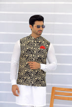 Load image into Gallery viewer, ER WC 1099 Black Golden Embroidered Waistcoats For Men