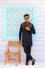 Load image into Gallery viewer, ER WC 1083 Black Copper Embroidered Waistcoat