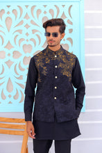 Load image into Gallery viewer, ER WC 1083 Black Copper Embroidered Waistcoat