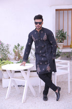 Load image into Gallery viewer, ER MR 49 Black Embroidered Cotton Silk Fabric Kurta Pajama Mirror Work For Men