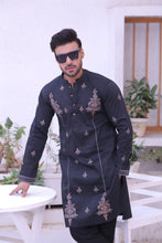 Load image into Gallery viewer, ER MR 49 Black Embroidered Cotton Silk Fabric Kurta Pajama Mirror Work For Men