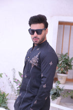 Load image into Gallery viewer, ER MR 49 Black Embroidered Cotton Silk Fabric Kurta Pajama Mirror Work For Men