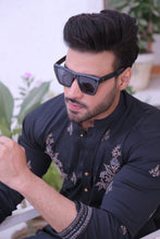 Load image into Gallery viewer, ER MR 49 Black Embroidered Cotton Silk Fabric Kurta Pajama Mirror Work For Men