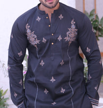 Load image into Gallery viewer, ER MR 49 Black Embroidered Cotton Silk Fabric Kurta Pajama Mirror Work For Men