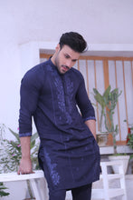 Load image into Gallery viewer, ER MR 48 Blue Chicken Kari Work Self  Fabric Kurta Pajama Mirror Work For Men