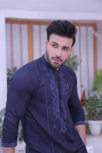 Load image into Gallery viewer, ER MR 48 Blue Chicken Kari Work Self  Fabric Kurta Pajama Mirror Work For Men