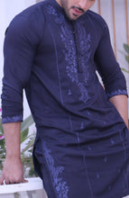 Load image into Gallery viewer, ER MR 48 Blue Chicken Kari Work Self  Fabric Kurta Pajama Mirror Work For Men