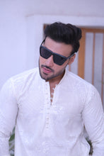 Load image into Gallery viewer, ER MR 45 White Chicken Kari Work Self Cotton Silk Fabric Kurta Pajama Mirror Work For Men