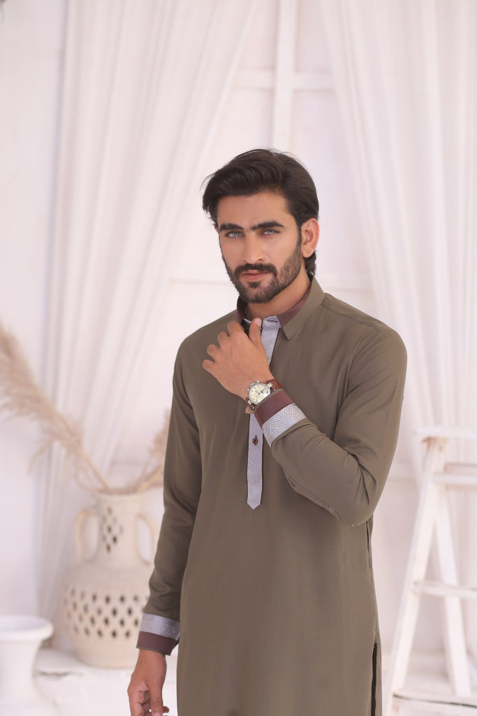 ER 688 Grey Kameez Shalwar For Men