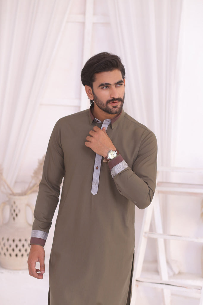 ER 688 Grey Kameez Shalwar For Men