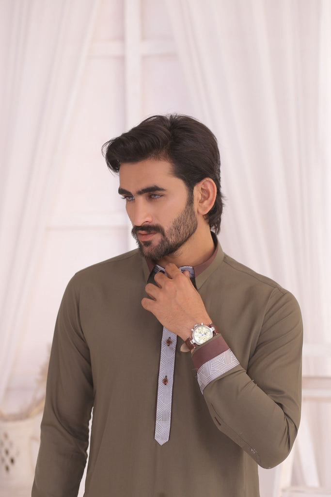 ER 688 Grey Kameez Shalwar For Men