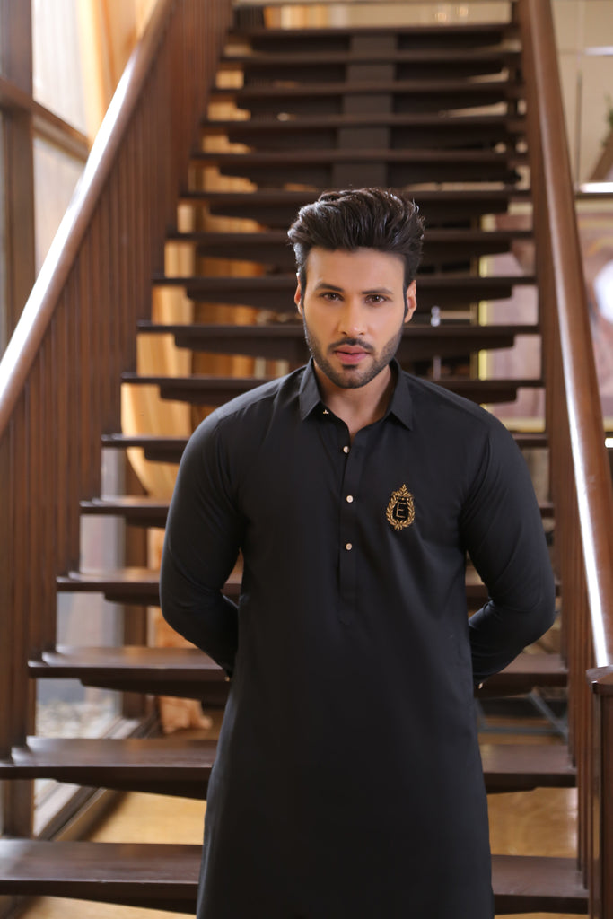 ER 681 Black Monogram Kurta pajama