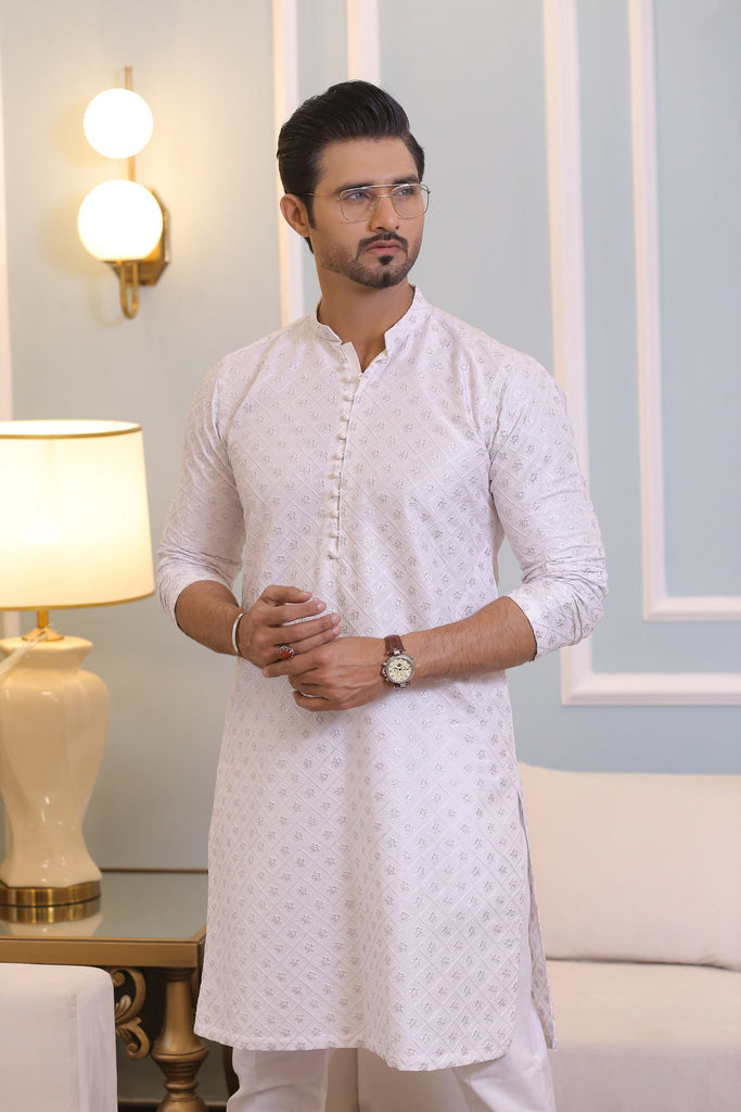 CK 708 White Chikankari Kurta Pajama