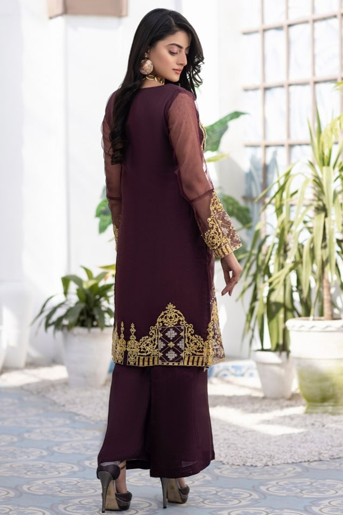 Ketifa - Organza 2 Pc Ready To Wear Collection - Maroon Flame