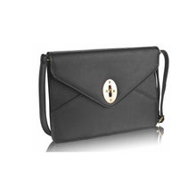 Load image into Gallery viewer, LSE00217 - Black Twist Lock Flapover Clutch Purse