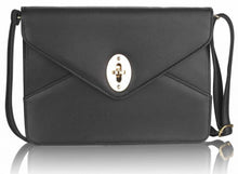 Load image into Gallery viewer, LSE00217 - Black Twist Lock Flapover Clutch Purse