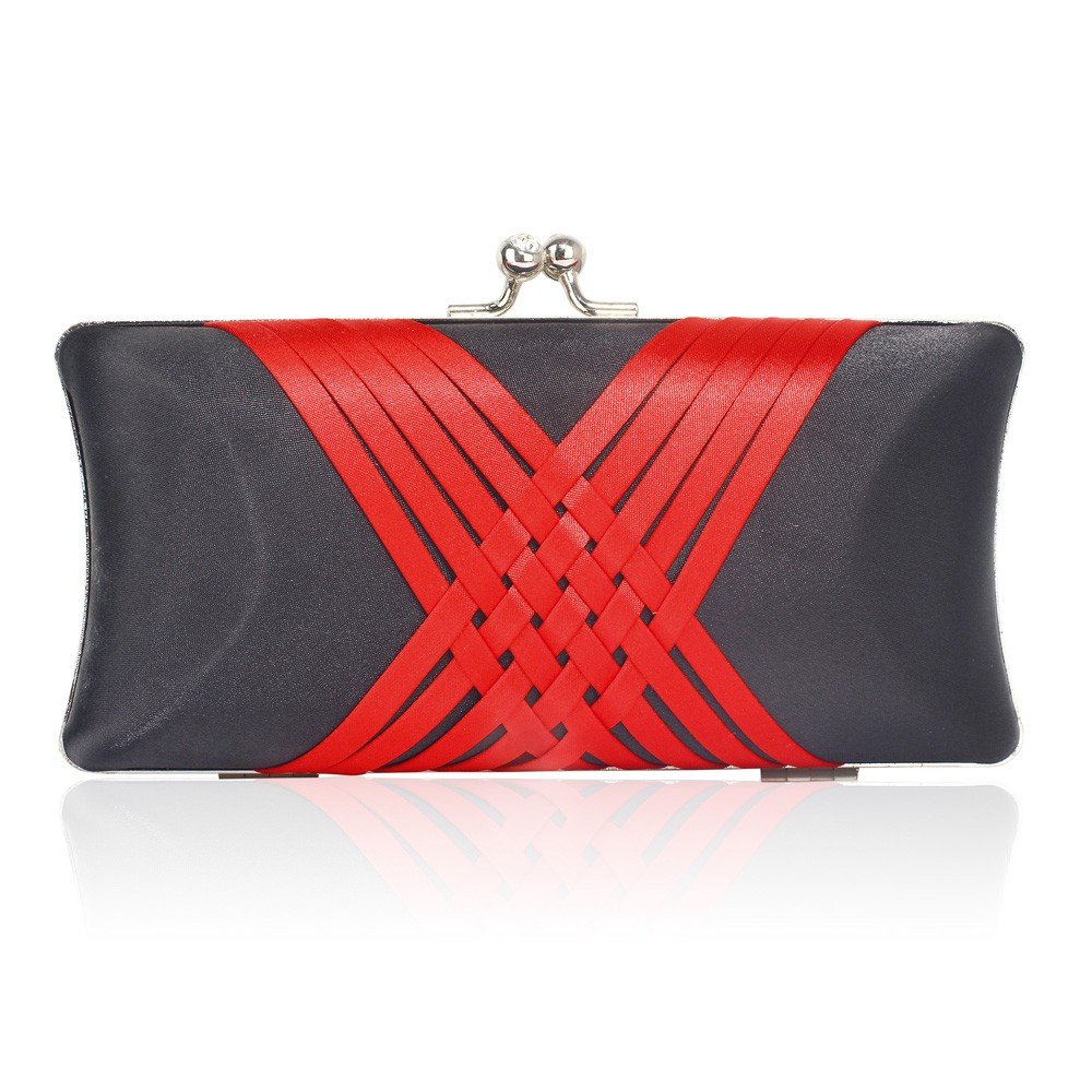 LSE0062 - Black/Red Satin Evening Clutch Bag