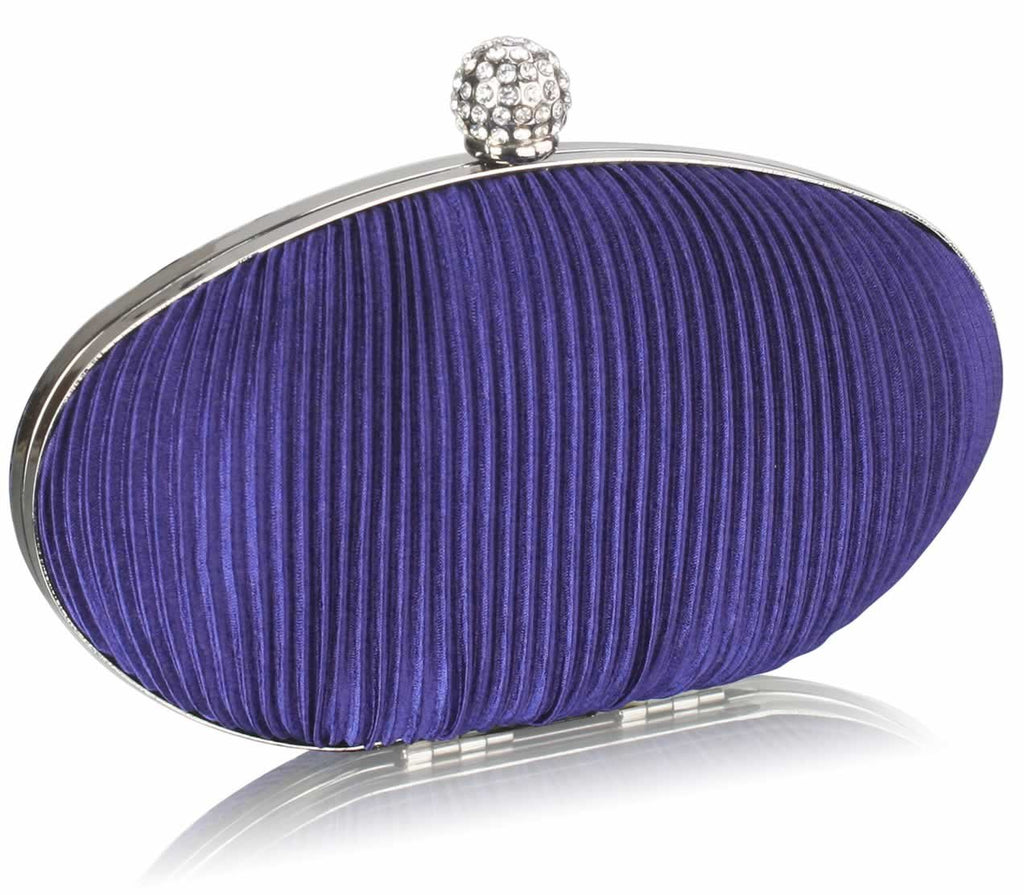 LSE0092 - Navy Crystal Satin Evening Clutch