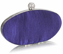 Load image into Gallery viewer, LSE0092 - Navy Crystal Satin Evening Clutch