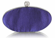 Load image into Gallery viewer, LSE0092 - Navy Crystal Satin Evening Clutch