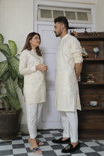 Load image into Gallery viewer, ER Self CP 9 Self Gold Eid Kurta With White Trouser FOR Couples