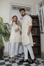 Load image into Gallery viewer, ER Self CP 9 Self Gold Eid Kurta With White Trouser FOR Couples