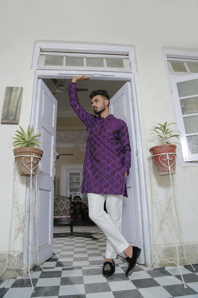 ER EMB 562 Purple Embroided Kurta With White Trouser