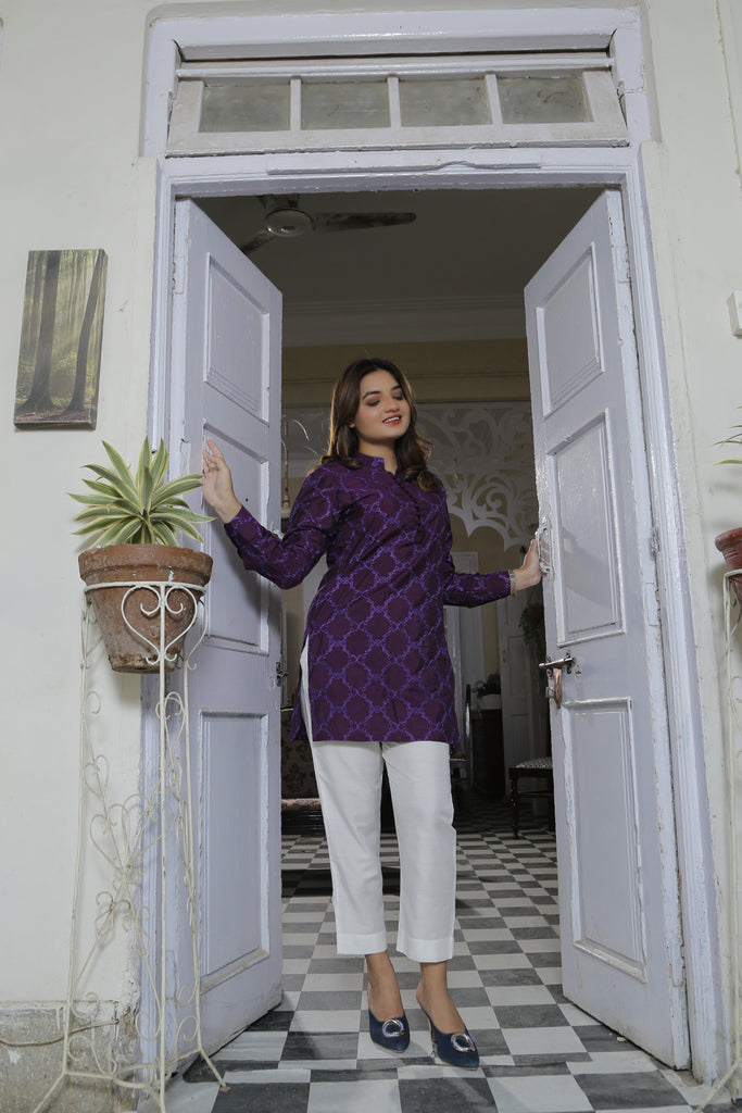 ER EMB WM 22 Purple Embroided Kurta With White Trouser