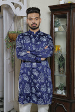 Load image into Gallery viewer, ER CP 6 Bluish Color with Floral Embroided Kurta With White Trouser For Couples