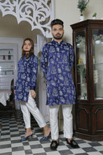 Load image into Gallery viewer, ER CP 6 Bluish Color with Floral Embroided Kurta With White Trouser For Couples