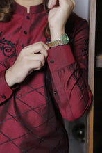 Load image into Gallery viewer, ER Emb WM 24 Maroon Cotton Silk Kurta Pajama With Black Extravagant Embroidery