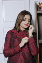 Load image into Gallery viewer, ER Emb WM 24 Maroon Cotton Silk Kurta Pajama With Black Extravagant Embroidery