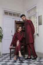 Load image into Gallery viewer, ER CP 5 Maroon Cotton Silk Kurta Pajama With Black Extravagant Embroidery For Couples