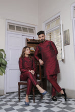 Load image into Gallery viewer, ER CP 5 Maroon Cotton Silk Kurta Pajama With Black Extravagant Embroidery For Couples