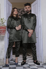 Load image into Gallery viewer, ER Green CP 8 Olive green Kurta Pajama with Gold Buttons For Couples