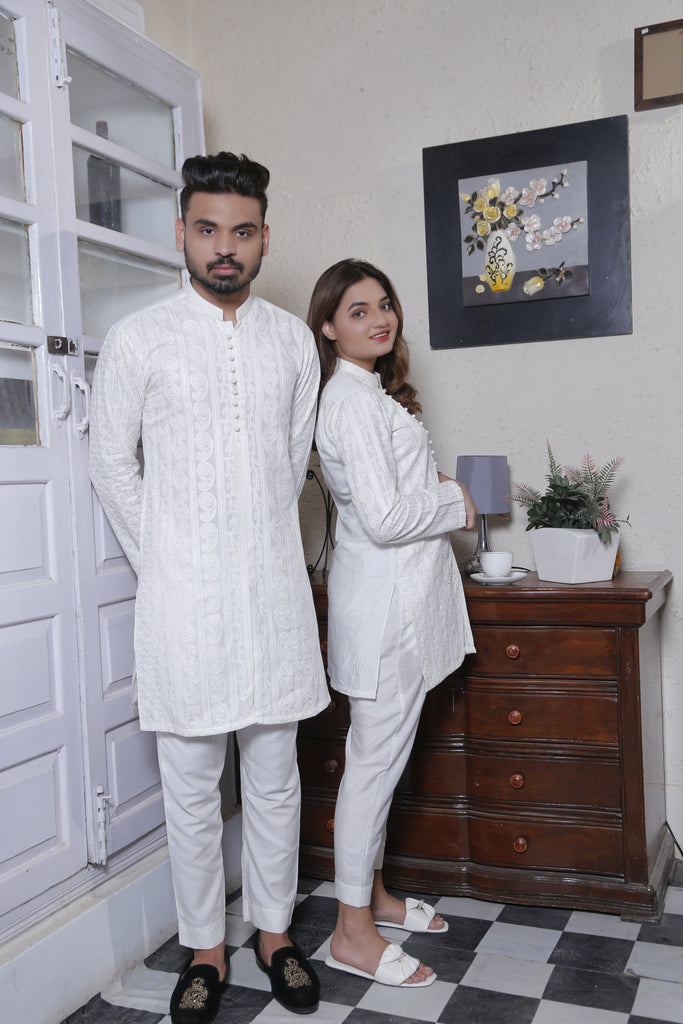 ER CP 4 Chicken Kari Couple Collection  Sherwani Kurta Front Open From Bottom with loop btto