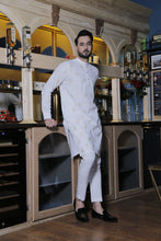 Load image into Gallery viewer, ER 570 White Delicated Motif Embroided Kurta Pajama For Men